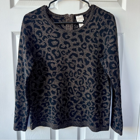 CHICO’S Metallic Leopard Print Wool Blend Sweater. Size 1 - Picture 1 of 8